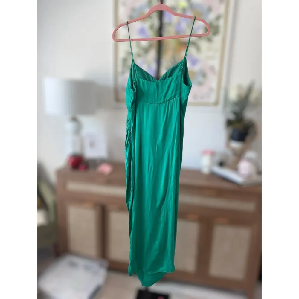Saylor Ashlee Cut-Out High Slit Satin Midi Dress Glam Femme Green Womens Size XL